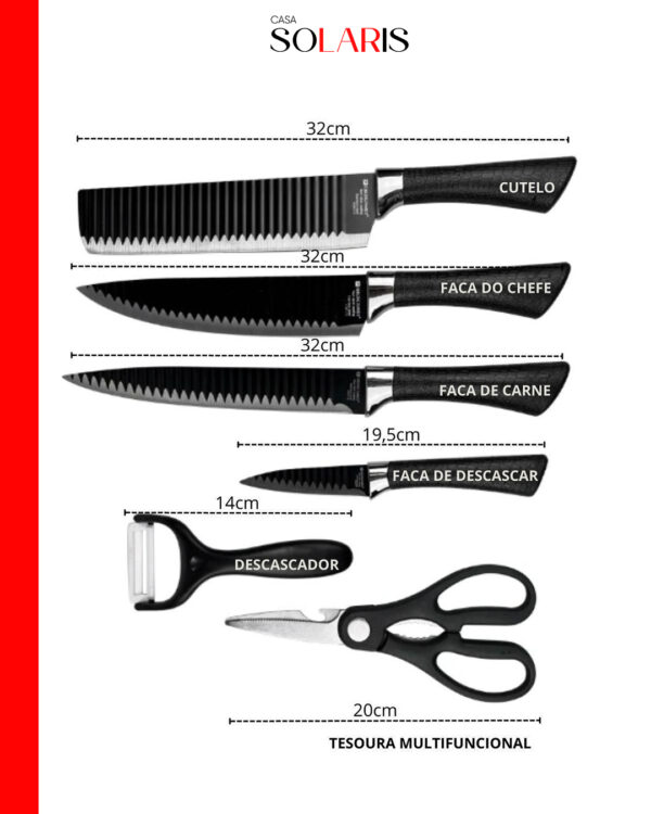 Conjunto De Facas Aço Inoxidável - Kit 6 - Imagem 6