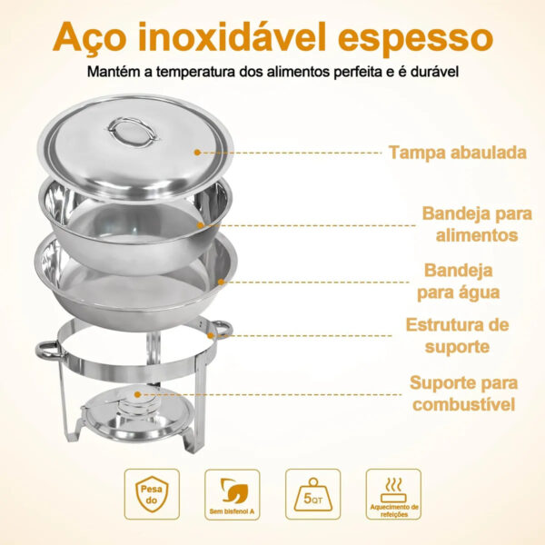 Rechaud Redondo 5 Litros em Aço Inox Solaris - Imagem 7