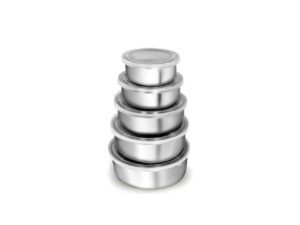 Conjunto De 5 Potes Em Aço Inox Com Tampa Branca Solaris