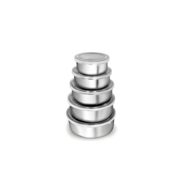 Conjunto De 5 Potes Em Aço Inox Com Tampa Branca Solaris