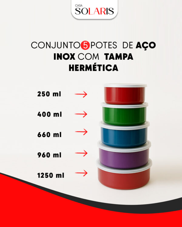 Conjunto De 5 Potes Em Aço Inox Colorido Solaris - Imagem 7