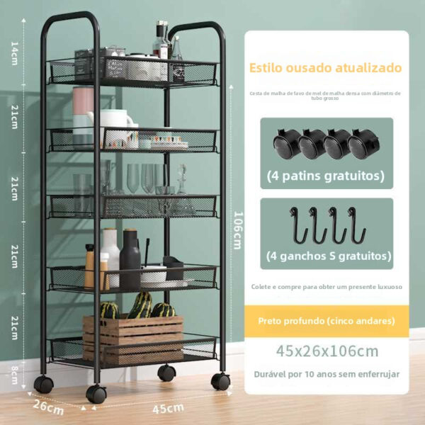 Carrinho com Prateleiras Organizador Solaris Com Rodinhas - Imagem 2