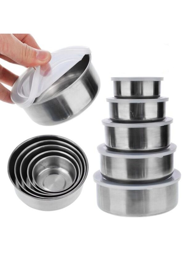 Conjunto De 5 Potes Em Aço Inox Com Tampa Branca Solaris - Imagem 3
