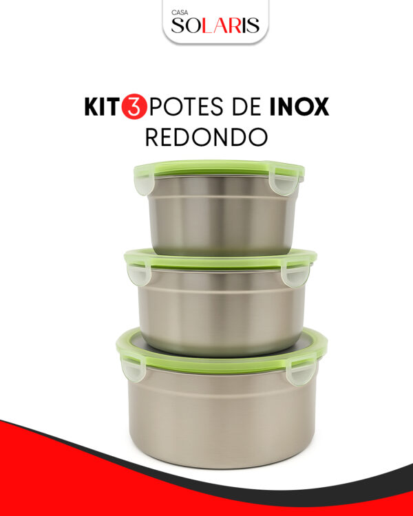 Conjunto 3 Potes Hermético Aço Inox Solaris - Imagem 5