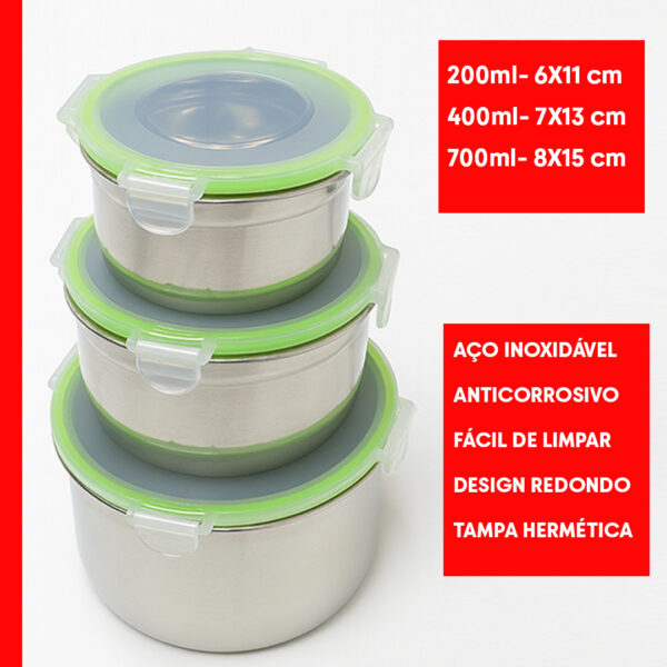 Conjunto 3 Potes Hermético Aço Inox Solaris - Imagem 6