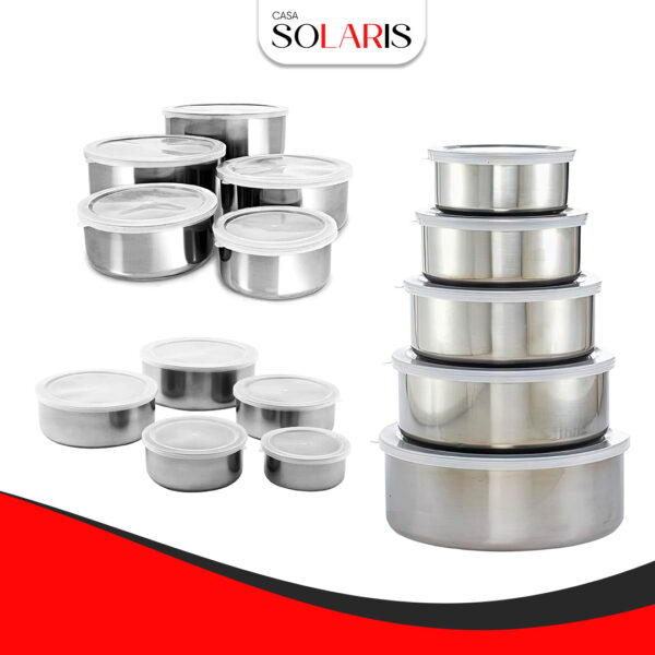 Conjunto De 5 Potes Em Aço Inox Com Tampa Branca Solaris - Imagem 2